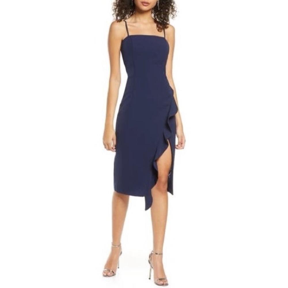 Bardot Navy Carmelle Ruffle Cocktail Sheath Dress